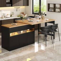 BTM Extendable Bar Table with LED Lighting & 360° Swivel, Modern Design in Black - thumbnail 3