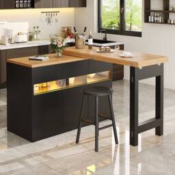 BTM Extendable Bar Table with LED Lighting & 360° Swivel, Modern Design in Black - thumbnail 4