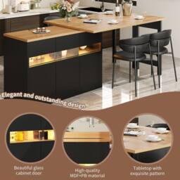 BTM Extendable Bar Table with LED Lighting & 360° Swivel, Modern Design in Black - thumbnail 9