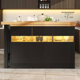BTM Extendable Bar Table with LED Lighting & 360° Swivel, Modern Design in Black - thumbnail 6