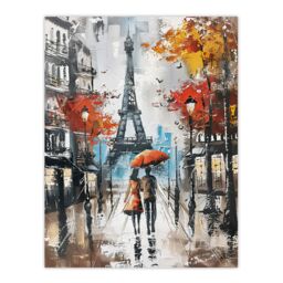 "Artery8 Umbrella Lovers Abstract Autumn Paris Cityscape Wall Art Print in Grey - Size: W18"" x H24""" - thumbnail 1