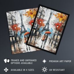 "Artery8 Umbrella Lovers Abstract Autumn Paris Cityscape Wall Art Print in Grey - Size: W18"" x H24""" - thumbnail 2