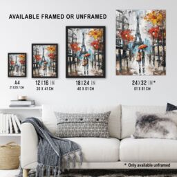 "Artery8 Umbrella Lovers Abstract Autumn Paris Cityscape Wall Art Print in Grey - Size: W18"" x H24""" - thumbnail 3