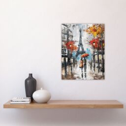 "Artery8 Umbrella Lovers Abstract Autumn Paris Cityscape Wall Art Print in Grey - Size: W18"" x H24""" - thumbnail 4