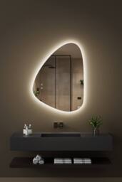 Fascinate Modern Irregular LED Bathroom Mirror - 3 Colour Dimmable Anti-Fog 80x60cm in Silver - Size: 800mm x 600mm