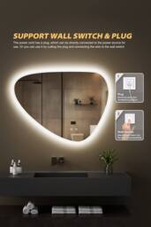 Fascinate Modern Irregular LED Bathroom Mirror - 3 Colour Dimmable Anti-Fog 80x60cm in Silver - Size: 800mm x 600mm - thumbnail 6