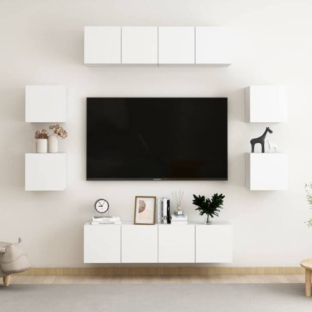 Berkfield Home 8 Piece TV Cabinet Set White Engineered Wood - image 1