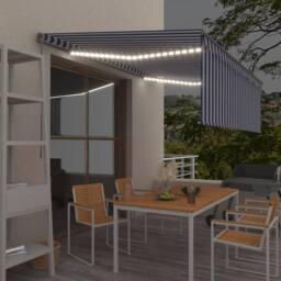 Berkfield Home Manual Retractable Awning with Blind&LED 4x3m Blue&White in Blue - thumbnail 2