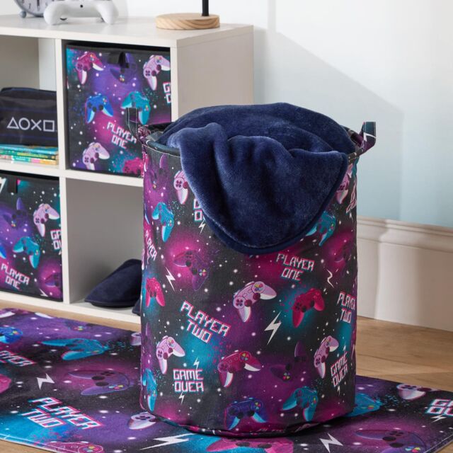 OHS Kids Laundry Basket Clothes Shoe Storage Toy Organiser Pop Up, Gaming - Black - image 1