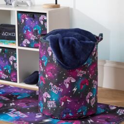 OHS Kids Laundry Basket Clothes Shoe Storage Toy Organiser Pop Up, Gaming - Black
