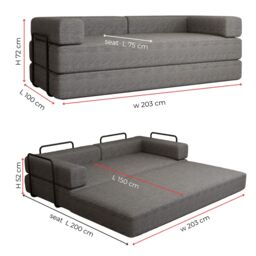 MN Furniture Modern 3 Seater Sofa Bed - Easy Setup No Assembly Required in Grey - thumbnail 3
