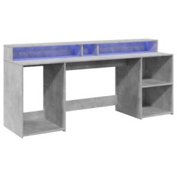Berkfield Home Desk with LED Lights Concrete Grey 200x55x91 cm Engineered Wood - Size: 200 x 55 x 91 cm - thumbnail 3