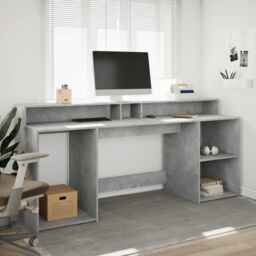 Berkfield Home Desk with LED Lights Concrete Grey 200x55x91 cm Engineered Wood - Size: 200 x 55 x 91 cm - thumbnail 4