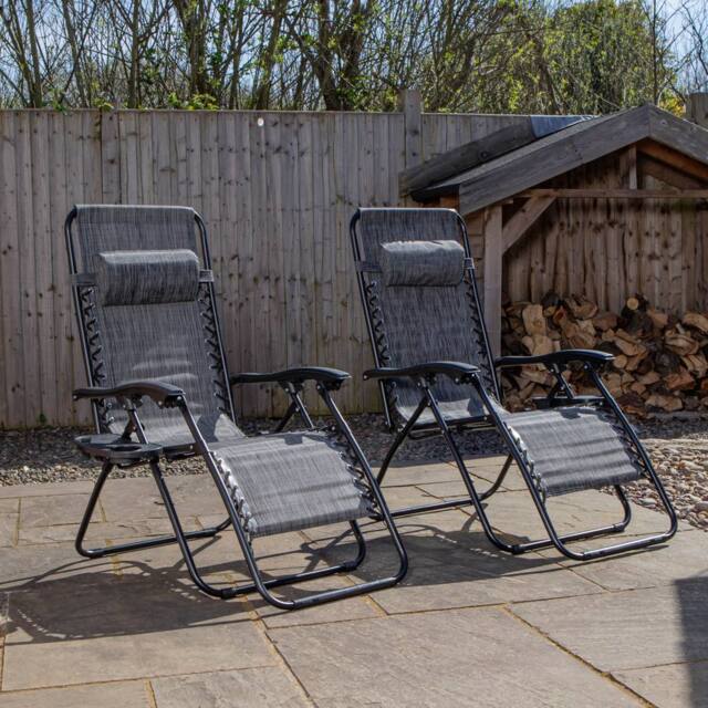 Samuel Alexander Set of 2 Multi Position Zero Gravity Relaxer Chair Sun Lounger in Mixed Grey - image 1