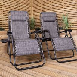 Samuel Alexander Set of 2 Multi Position Zero Gravity Relaxer Chair Sun Lounger in Mixed Grey - thumbnail 4