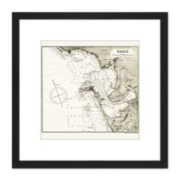 Artery8 Map Antique Rosser 1869 Cadiz Spain Historic Replica 8X8 Inch Square Wooden Framed Wall Art Print Picture with Mount in Black - thumbnail 1