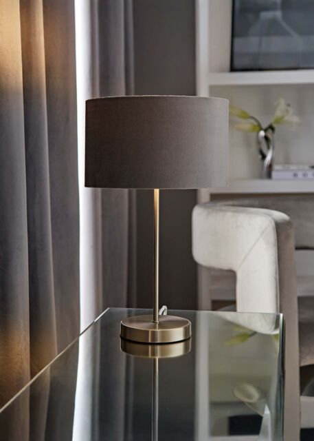 ValueLights Charlie Chrome Stem Table Lamp Light with Velvet Shade in Grey - Size: 10 inches - image 1