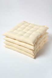 Homescapes 4 Pack Seat Pads Luxury 100% Cotton Indoor Outdoor Garden Cushion, 40cm in Cream - Size: 40 cm x 40 cm