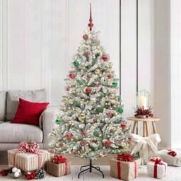 Berkfield Home Artificial Christmas Tree Green & White 180 cm PVC & Metal