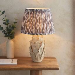 Netlighting Layered Leaf Ivory Table Lamp Grey Fabric Ikat Shade 35cm B22 - thumbnail 2