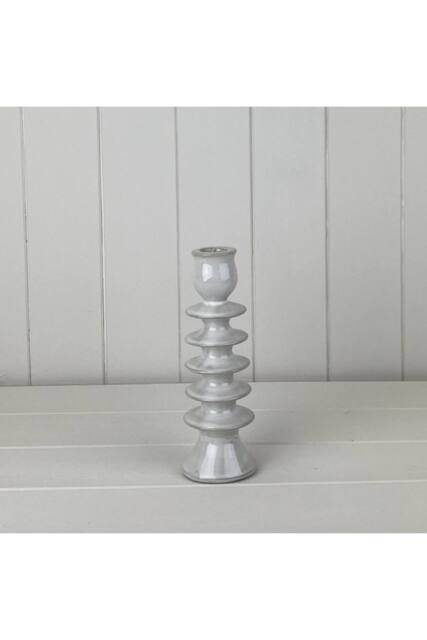 KDMD Grey Cosy Glazed Ceramic Candle Holder with Textured Detail - 19mm - image 1