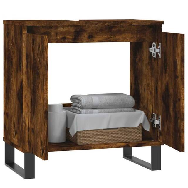 Berkfield Home Durable Bathroom Cabinet Smoked Oak 58x33x60 cm Engineered Wood in Brown - Size: 58 x 33 x 60 cm - image 1