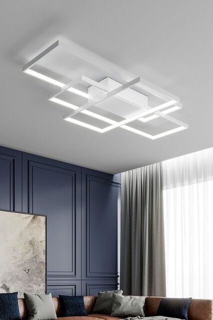 Living and Home Layered Geometric Rectangular LED Flush Mount Ceiling Light in White - image 1