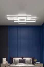 Living and Home Layered Geometric Rectangular LED Flush Mount Ceiling Light in White - thumbnail 2