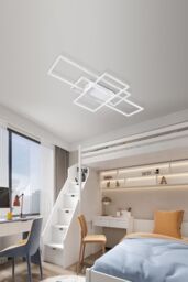 Living and Home Layered Geometric Rectangular LED Flush Mount Ceiling Light in White - thumbnail 3