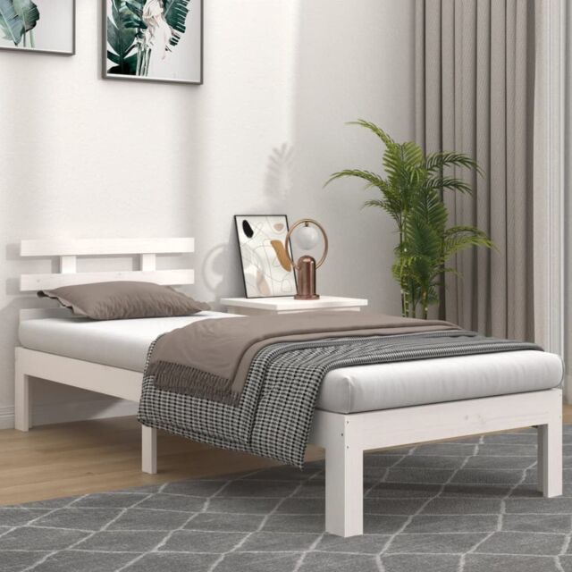 Berkfield Home Bed Frame White Solid Wood 75x190 cm Small Single - image 1