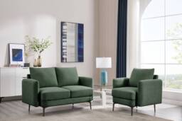 More4Homes Sofia 1+2 Seater Fabric Sofa Set in Green - thumbnail 1