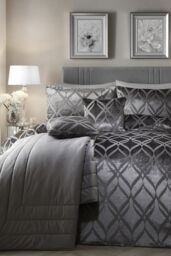 Soiree 'Belfort' Woven Geo Velvet Duvet Cover Set in Dark Grey - Size: Super King - thumbnail 1