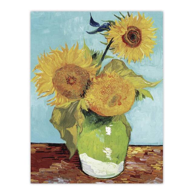"Artery8 Vase with Three Sunflowers Van Gogh Vintage Wall Art Print Poster in Blue - Size: W12"" x H16""" - image 1