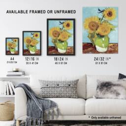 "Artery8 Vase with Three Sunflowers Van Gogh Vintage Wall Art Print Poster in Blue - Size: W12"" x H16""" - thumbnail 3