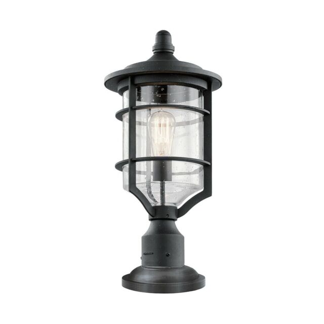 Loops Outdoor IP44 1 Bulb Wall Ground Pedestal Light Distressed Black LED E27 60W - image 1