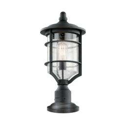 Loops Outdoor IP44 1 Bulb Wall Ground Pedestal Light Distressed Black LED E27 60W - thumbnail 1