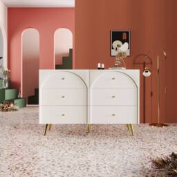 STILVORA Chest of Drawers 6-Drawer with wooden structure Cream White - thumbnail 3
