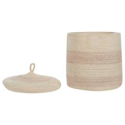 Wyld and Coco Set of 2 Beige-Pink Cotton Striped Storage Baskets with Lids in Beige - thumbnail 5
