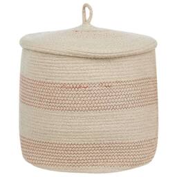 Wyld and Coco Set of 2 Beige-Pink Cotton Striped Storage Baskets with Lids in Beige - thumbnail 3