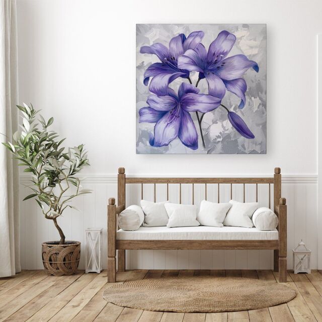 "Warren Reed - Designer Purple Lilies Canvas - Size: W30"" x H30""" - image 1