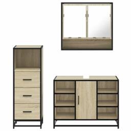 Berkfield Home 3 Piece Bathroom Furniture Set Sonoma Oak Engineered Wood in Tan - thumbnail 5