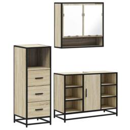 Berkfield Home 3 Piece Bathroom Furniture Set Sonoma Oak Engineered Wood in Tan