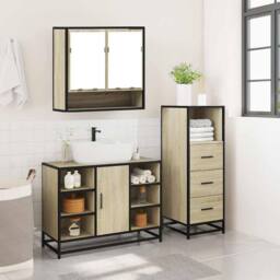 Berkfield Home 3 Piece Bathroom Furniture Set Sonoma Oak Engineered Wood in Tan - thumbnail 4