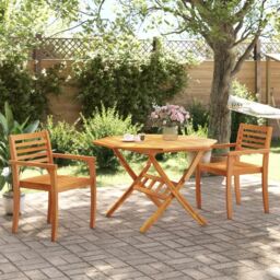 Berkfield Home Folding Garden Table √ò110x75 cm Solid Wood Acacia - Size: 110x75 cm - thumbnail 3