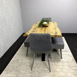 KOSY KOALA Wooden Dining Table with 2 Grey Velvet Chairs & Padded Benches, Dining Room Furniture in Brown - thumbnail 9