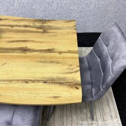KOSY KOALA Wooden Dining Table with 2 Grey Velvet Chairs & Padded Benches, Dining Room Furniture in Brown - thumbnail 2