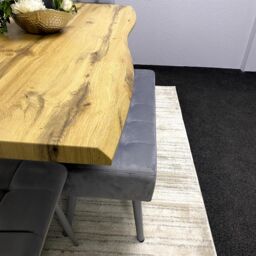 KOSY KOALA Wooden Dining Table with 2 Grey Velvet Chairs & Padded Benches, Dining Room Furniture in Brown - thumbnail 3