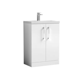 Balterley Bathroom Vanity Basin Unit, Chrome Handles, 600mm, Gloss White - thumbnail 1
