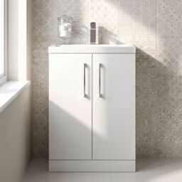 Balterley Bathroom Vanity Basin Unit, Chrome Handles, 600mm, Gloss White - thumbnail 9