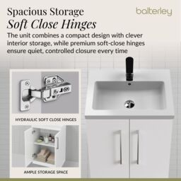 Balterley Bathroom Vanity Basin Unit, Chrome Handles, 600mm, Gloss White - thumbnail 4